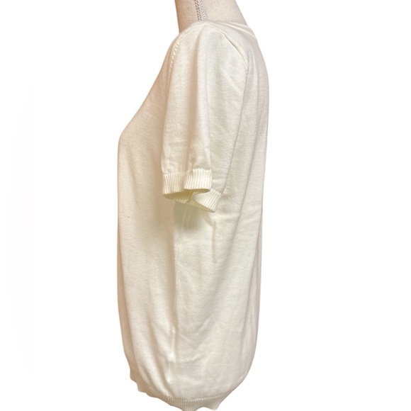 Lands End Cotton Modal Scoop Neck Short sleeved Sweater Creamy Ivory White Med - Picture 2 of 6